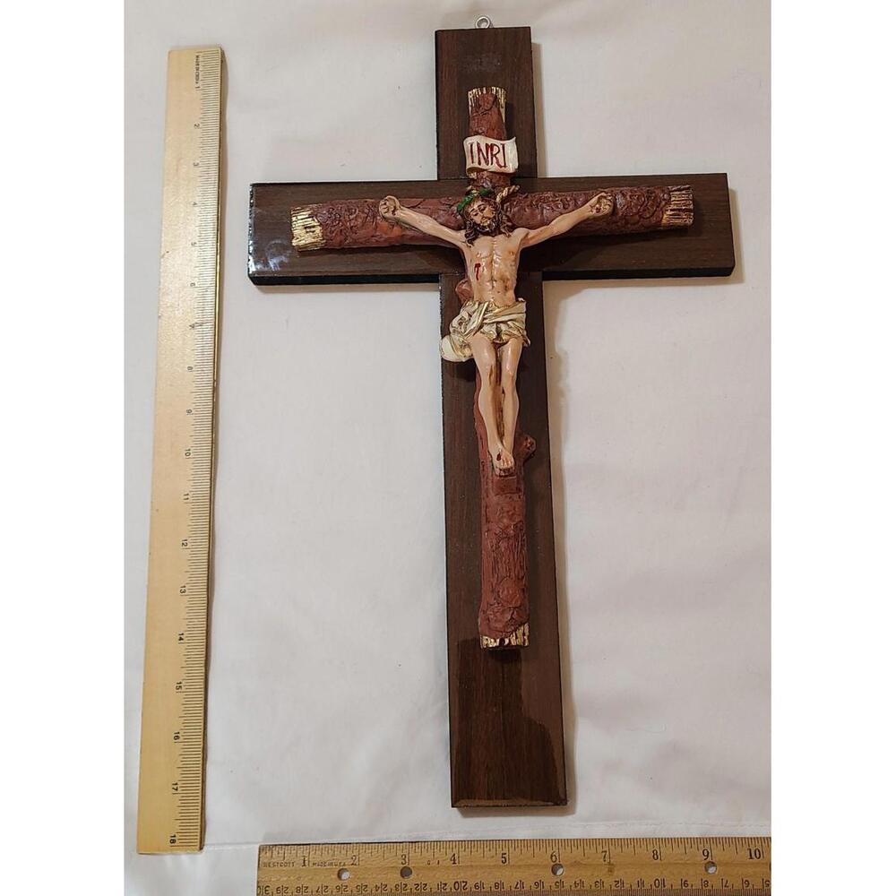 New Jesus Christ Calvary Crucifix INRI Cross Wood Wall Hanging 17.5" Catholic MX - Picture 3 of 3